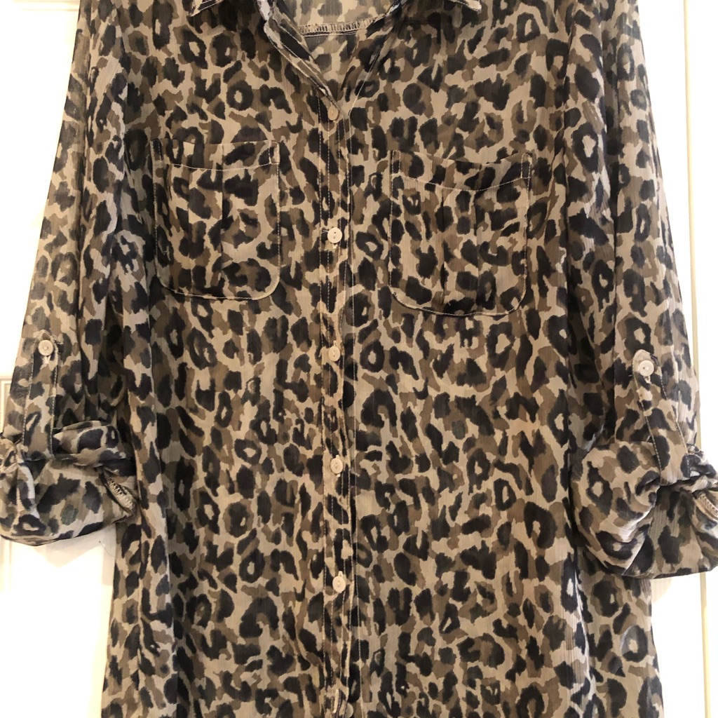 Leopard Print Sheer Button Down